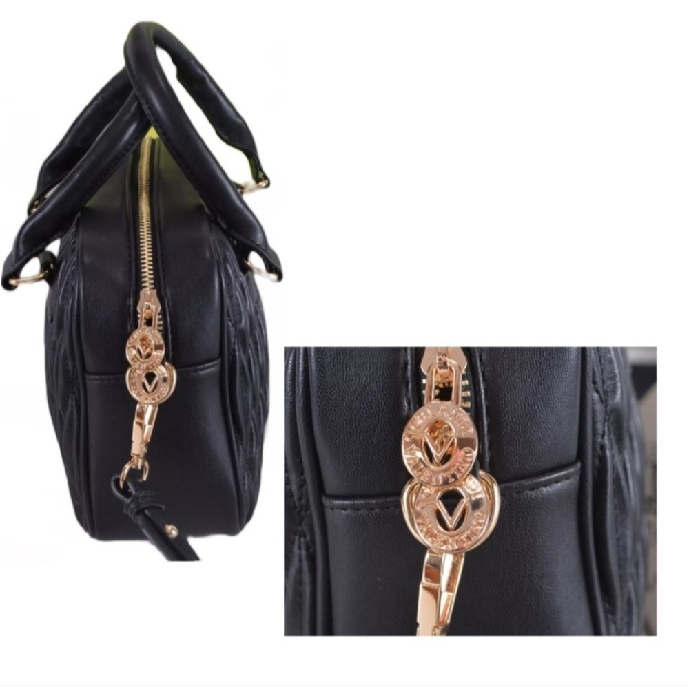 Valentino Orlandi Black Quilted Satchel with Gold Emblem - Picture 2 of 7